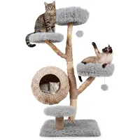 Costway Kratzbaum 134cm, 5-stöckig Katzenkratzbaum mit Höhle, Kratzsäulen, Hängeball & gepolsterte Plattformen mit Plüschbezug, Kletterbaum aus Jute