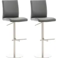 BellaFurn 2-teiliges Set Barhocker aus Kunstleder – Barhocker – drehbar mit verstellbarer Höhe und Fußstütze | Grundfarbe: Edelstahl | Farbe: Grau