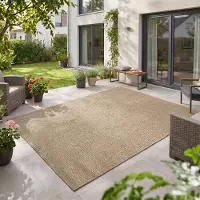 Teppium Carpetsale24 Outdoor Teppich Beige 120x160 cm Balkon Terrasse Garten Wetterfest UV-beständig Mittel Einfarbig Flachgewebe Pflegeleicht Robust