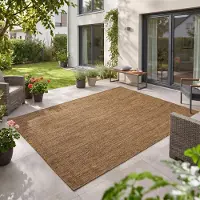 Teppium Carpetsale24 Outdoor Teppich Braun 140x200 cm Balkon Terrasse Garten Wetterfest UV-beständig Mittel Groß Einfarbig Flachgewebe Pflegeleicht