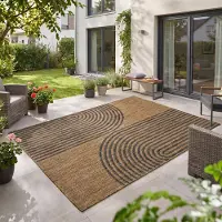 Teppium Carpetsale24 Outdoor Teppich Schwarz Natur Jute Optik 240x340 cm Balkon Terrasse Garten Wetterfest UV-beständig XL XXL Boho Design Flachgewebe