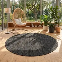 Teppium Carpetsale24 Outdoor Teppich Schwarz Rund 120 cm Balkon Terrasse Garten Wetterfest UV-beständig Mittel Einfarbig Flachgewebe Pflegeleicht Robust