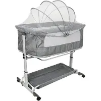 Markenlos 3-in-1-Beistellbett für Babys mit Matratze und Moskitonetz, mobiles Babybett für die Nacht, höhenverstellbar (Dunkelgrau 113 * 66 * 84cm)