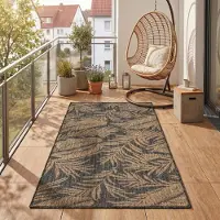 Teppium Carpetsale24 Outdoor Teppich Schwarz Natur Jute Optik 80x150 cm Balkon Terrasse Garten Wetterfest UV-beständig Mittel Palmblatt Flachgewebe