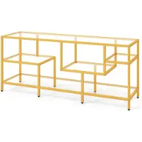 KOMFOTTEU TV-Schrank, Fernsehtisch für Fernseher bis zu 65 Zoll, TV-Ständer mit Ablagen aus gehärtetem Glas, moderner Konsolentisch für Eingang & Wohnzimmer & Schlafzimmer, Golden