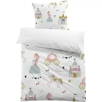 Benza Ibenzoa Kinderbettwäsche 135x200 cm – 3D Prinzessin & Einhorn für Mädchen, 100% Mikrofaser-Polyester, Kissenbezug 80x80 cm, Reißverschluss