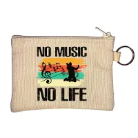 Markenlos No Music No Life Schlüsselanhänger-Münzbörse mit bunter Musiknoten-Grafik, Beige, Einheitsgröße