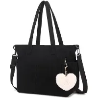 Benza Ibenzoa Stylische Cord-Schultertasche für Damen – Große Handtasche & Shopper, 39×14×28 cm, für 14-Zoll-Laptop, Reißverschluss-Hauptfach, verstellbarer 120 cm Gurt, Baumwollfutter
