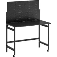 BellaFurn Klappbare Werkbank mit Lochwand und Rädern | Farbe: Schwarz | Abmessungen: 115x62x143,5 cm