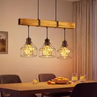 ZMH Pendelleuchte esstisch Retro Hängelampe Holz 3 flammig Esstischlampe E27 Industrial Hängend Lampe Höhenverstellbar für Esszimmer Küche Wohnzimmer