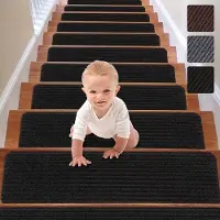 OEM Anti-Slip-Karpet für innere Holztreppen – 15 Stück (8" x 30") schwarze Treppenmaten, sicher für Kinder & Hunde