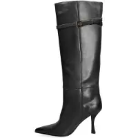 Marc Ellis Damenschuhe, hohe Stiefel, schwarz, aus Leder, mit Gürteldetail und Stilettoabsatz