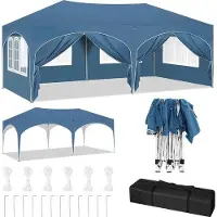 Markenlos Partytent 3x6 m Blau - Wasserbeständig, Easy-Up, mit abnehmbaren Wänden