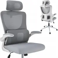 Jumi ZEO Ergonomischer Bürostuhl grau, höhenverstellbar, TILT-System, klappbare Armlehnen, Stellantrieb, 60x122x68 cm
