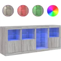 vidaXL Sideboard mit LED-Leuchten Grau Sonoma 164x37x67 cm