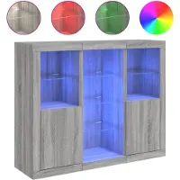 vidaXL Sideboards mit LED-Leuchten 3 Stk. Grau Sonoma Holzwerkstoff