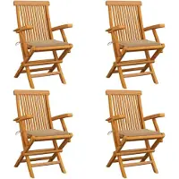 vidaXL Klappstühle mit beigen Kissen, 4 Stück, Massivholz Teakholz