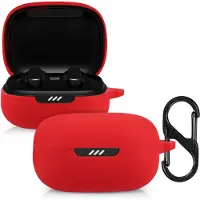 Kwmobile Schutzhülle für JBL Live Pro Plus Hülle - TPU Silikon Case für Kopfhörer Ladecase - stoßfestes Cover mit Karabiner - Rot