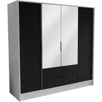 Masseno Drehtürenschrank CAVA 200/200/51 cm Modern Kleiderschrank 4-türig mit Spiegel Weiß