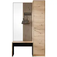 Mirjan 24 Garderoben-Set Ancerta, Garderobe mit zwei Drehtüren mit Spiegel und Kleiderhaken (Farbe: Artisan Eiche / Artisan Eiche + Schwarz)