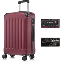 YONSLY Premium Reisekoffer TSA-Schloss,YKK-Reißverschluss Hartschalen-Koffer Trolley Kabinenkoffer Rollkoffer Suitcase Handgepäck (Wein rot, L)