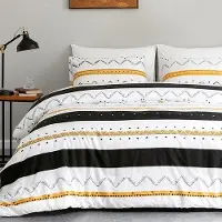 Benza Ibenzoa Bettwäsche-Set aus Mikrofaser – 200 x 200 cm Deckenbezug + 2 Kissenbezüge 80 x 80 cm für Doppelbett, weiße Punkte & feine Streifen, atmungsaktiv, pflegeleicht