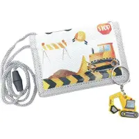 Benza Ibenzoa Kinder-Brusttasche mit Bagger-Motiv – Geldbörse 8 x 11 cm, ID-Fach, 3 Kartenfächer, Reißverschlussfach, Klettverschluss & abnehmbarer Sicherheitsriemen, inkl. Bagger-Schlüsselanhänger