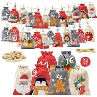 Sonstiges Adventskalender zum Befüllen 24 Säckchen Stoff Santa Claus 4 Größen 2026 DIY Weihnachtskalender