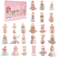 Sonstiges Adventskalender Wichtel 24 Figuren Plüsch Holz Mischgewebe Rosa Weiß 7cm
