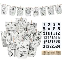 Sonstiges Adventskalender Tüten 24 Stück mit Zahlenaufklebern & Klammern zum Befüllen Weiß Kraftpapier 16x22cm