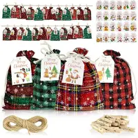 Sonstiges Adventskalender zum Befüllen, 24 Jutesäckchen Rot/Grün mit Zahlenkarten, DIY Weihnachtskalender Kinder 13x18 cm