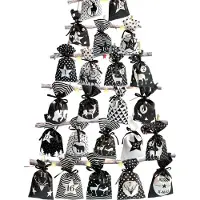 Sonstiges Adventskalender zum Befüllen Groß 12x21,5cm 24 Stoffbeutel Kette Schwarz