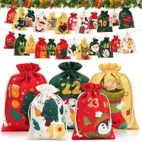 Sonstiges Adventskalender zum Befüllen 2026, 24 Stoffbeutel in 2 Größen, DIY Weihnachtskalender Set mit Holzklammern & Hanfseil