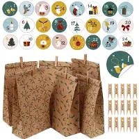 Sonstiges Adventskalender zum Befüllen 24 Stück mit Zahlen-Aufklebern und Holzklammern, Weihnachtsmotiv, 12x6x23.5cm