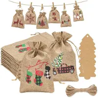 Sonstiges Adventskalender Jutesäckchen 24 Stück 13x18cm mit Anhänger und Kordel