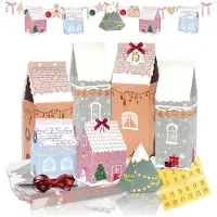 Sonstiges Adventskalender zum Befüllen Häuser 24 Stück, DIY Weihnachtskalender mit Geschenkboxen und Bändern