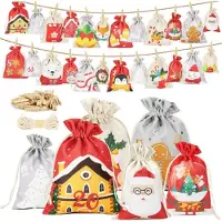 Sonstiges Adventskalender zum Befüllen, 24 Stoffbeutel, Polyester, 2 Größen, inkl. Klammern & Schnur