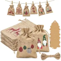 Sonstiges Adventskalender Jutesäckchen 24 Stück 10x15cm mit Anhänger und Juteschnur