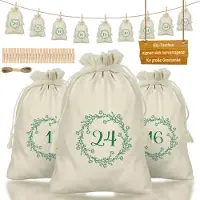 Sonstiges Adventskalender zum Befüllen, 24 Stoffsäckchen, 2 Größen, inkl. Klammern & Kordel, Beige