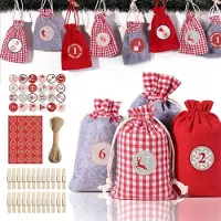 Sonstiges Adventskalender DIY Kit 24 Säckchen Jute mit Zubehör für Weihnachten
