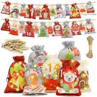 Sonstiges Adventskalender Säckchen zum Befüllen 24 Stück Stoff 2 Größen 10x15cm & 13x18cm mit Zubehör