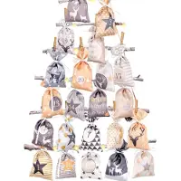 Sonstiges Adventskalender zum Befüllen Groß 12x21,5cm 24 Stoffsäckchen Kette Gelb-Grau