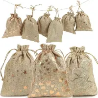 Sonstiges Adventskalender zum Befüllen 24 Jutesäckchen mit Zahlenstickern 15x20 cm Gold