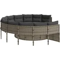 vidaXL Gartensofa mit Kissen Rund Grau Poly Rattan