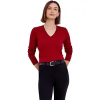 Falke Pure Merino Wool Damen Pullover, M, Rot, Uni, Schurwolle
