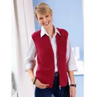 Sieh an! Strickweste SIEH AN "Strickweste Strickweste mit durchgehendem Reißverschluss", Damen, Gr. 42, rot, Sportlich, Rundhals, Westen Strickweste