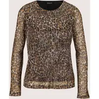 MADELEINE Langarmshirt "Shirt Plissiertes Leo-Shirt mit Glanzeffekt", Damen, Gr. 44, braun (schwarz, caramel, multicolor), Modern, gerade, Rundhals, Shirts Langarmshirt