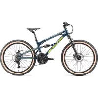Bikestar Alu Kinder Jugend Mountainbike Vollgefedert, 21 Gang Shimano, 24 Zoll ab 9 - 10 Jahre | Fully MTB Scheibenbremse | Grün