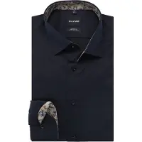 Olymp Langarmhemd "Luxor", Herren, Gr. 45, N-Gr, blau (marine), Web, Obermaterial: 100% Baumwolle, tailliert normal, 2-Knopf-Manschette, Hemden Langarmhemd, Businesshemd, Global-Kentkragen, Modern Fit