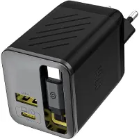 Dudao USB-A/USB-C-GaN-67-W-Wandladegerät mit einziehbarem USB-C-PD-QC-Kabel – Schwarz